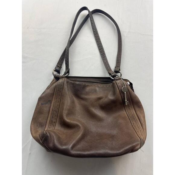 Vintage Fossil Brown Pebbled Leather Handbag Purse Hobo Shoulder Bag - Picture 1 of 10
